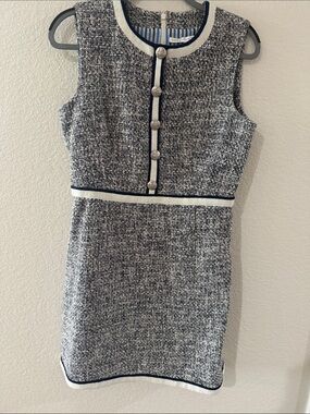 Sleeveless Tweed Sheath Dress in Black & White